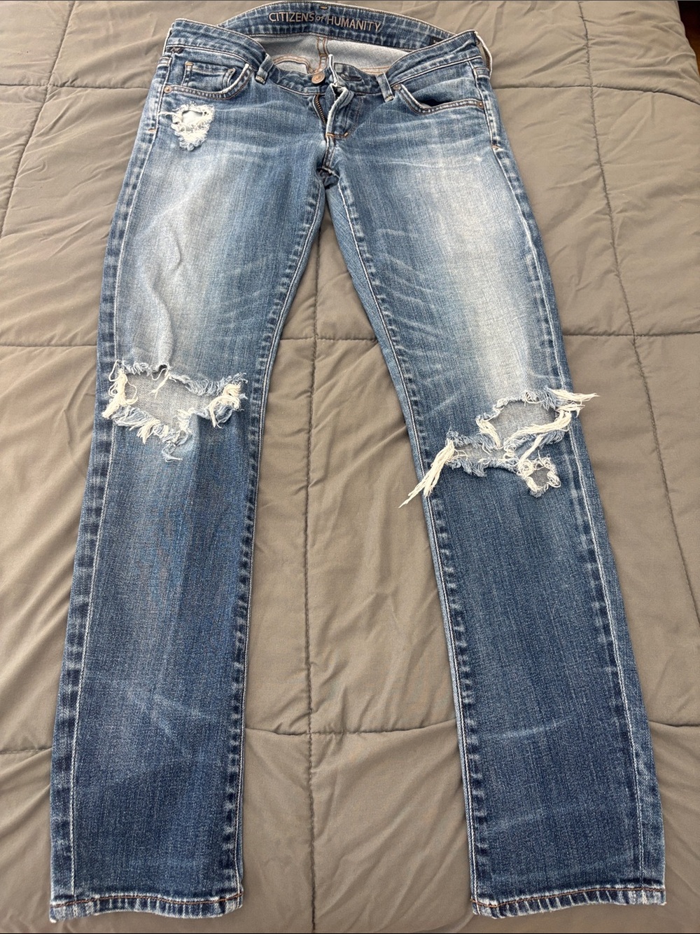 Citizens Of Humanity Distressed Light Blue Straight Leg Jeans